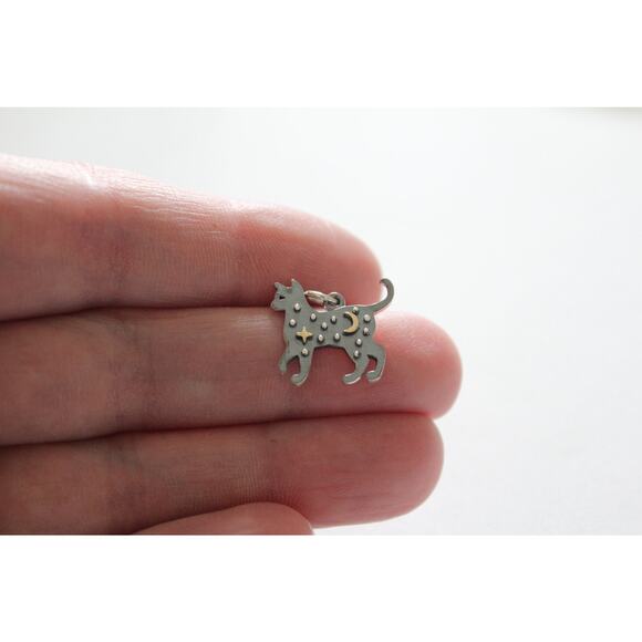 Sterling Silver Cat Charm with Bronze Star and Moon Pendant - Picture 3 of 6